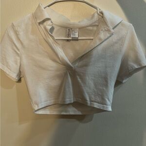 H&M White Cropped Collared Shirt